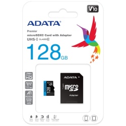 ADATA MicroSD kártya - 128GB microSDXC UHS-I Class10 A1 V10 (R/W: 100/25 MB/s) + adapter