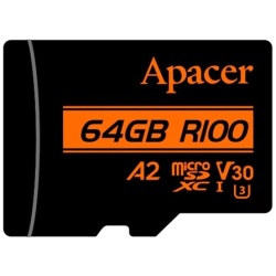 Apacer MicroSD kártya - 64GB microSDXC UHS-I U3 V30 A2 (R/W: 100/80 MB/s) + adapter