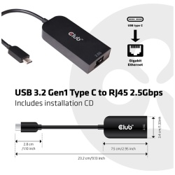 Club 3D Átalakító - CAC-1520 (3.2 USB-C Gen 1 to RJ45