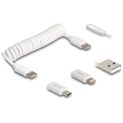 Delock Kábel - 66612 (USB adat és töltő kábel és adapter szett PD3.0  60W fehér)