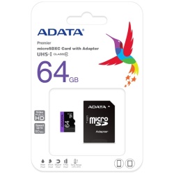 ADATA MicroSD kártya - 64GB microSDXC UHS-I Class10 (R/W: 80/10 MB/s) + adapter